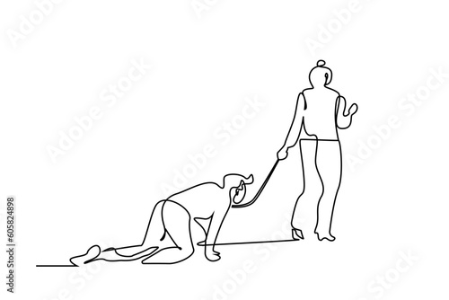 people couple business man begging woman manager ceo slave help manipulated line art