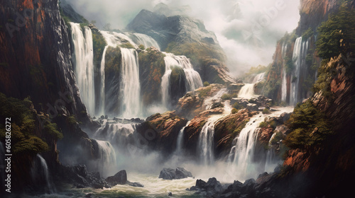 A majestic waterfall illustration © Absent Satu
