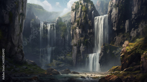A majestic waterfall illustration