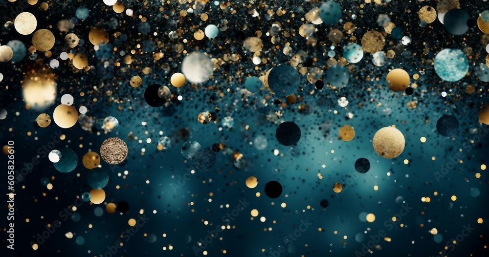 Abstraction Black and White Glitter on Dark Blue Space Background with Bokeh Panorama. Dark Turquoise and Light Gold Whimsical Elements. Fantastical Scattered Composition. Beautifully Captivating. Abstraction Black and White Glitter on Dark Blue Space Background with Bokeh Panorama. Dark Turquoise and Light Gold Whimsical Elements. Fantastical Scattered Composition. Beautifully Captivating.
