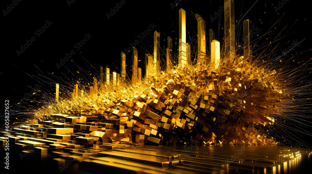 Obraz premium 3D rendering of abstract technology digital hi tech concept background. 3D illustration. Abstract background with golden particles. Ai generated