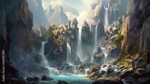 A majestic waterfall illustration