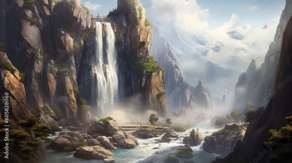 A majestic waterfall illustration A majestic waterfall illustration