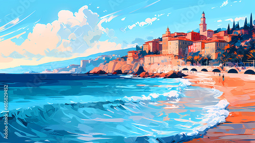 Illustration of beautiful view of Menton  France