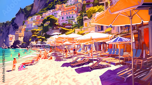 Illustration of beautiful view of Positano, Italy
