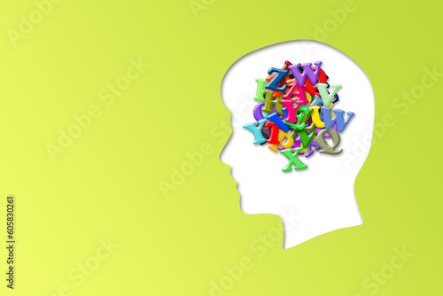 Wallpaper Mural Speech defect in the head is lot of letters and words. Inability to Express Your Thoughts. learning correct pronunciation. Speech therapy concept over Green background. Torontodigital.ca