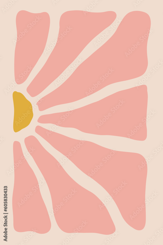 Matisse curves aesthetic. Groovy abstract flower art. Organic floral doodle shapes in trendy naive retro hippie 60s 70s style. Botanic vector illustration in pink, yellow color Matisse curves aesthetic. Groovy abstract flower art. Organic floral doodle shapes in trendy naive retro hippie 60s 70s style. Botanic vector illustration in pink, yellow color