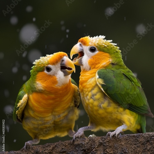 Adorable Yellow-thighed Caique Engaged in Playful Antics