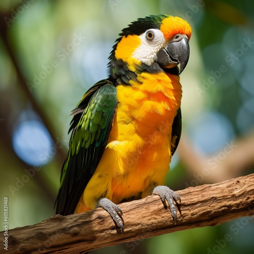 Vibrant Black-headed Caique Enjoying a Sunlit Perch photo