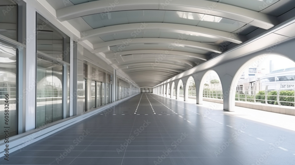 Elevated walkway at station - copy space Generative AI