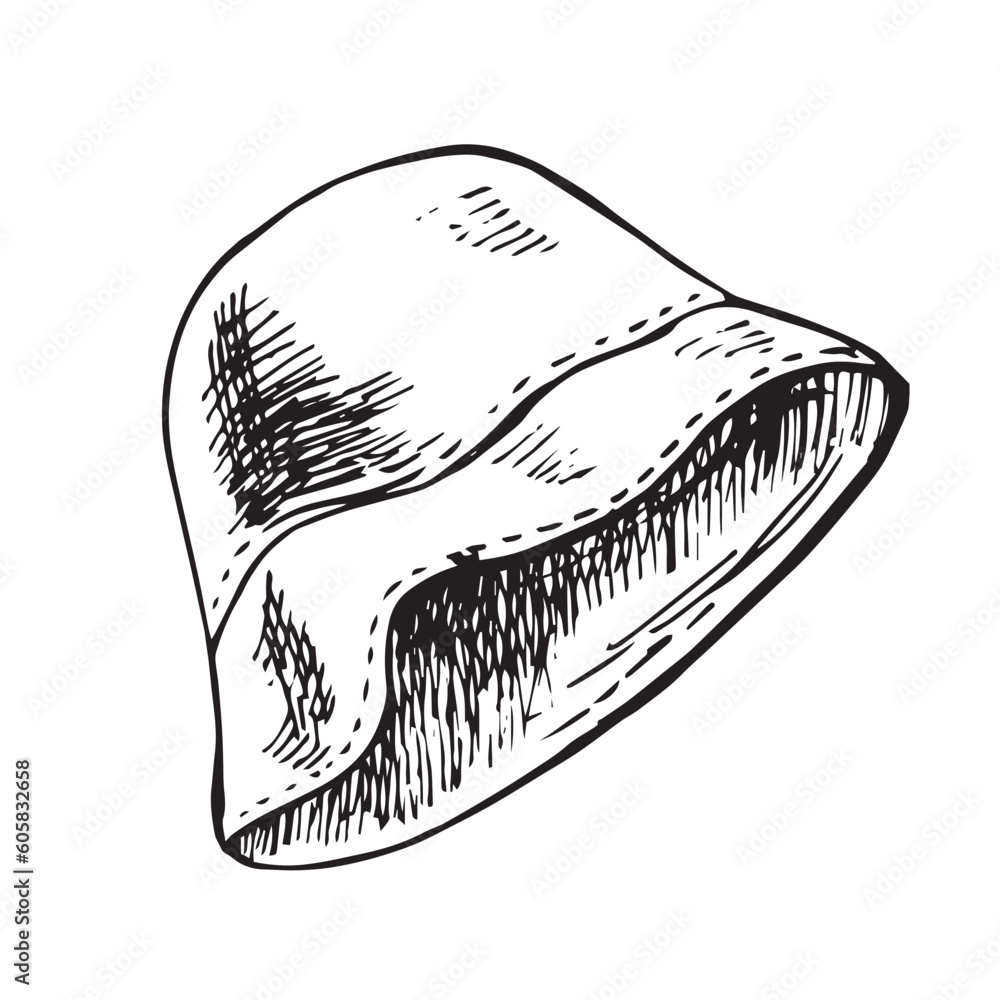 Panama hat sketch clipart. Summer head accessory doodle isolated on white. Hand drawn vector illustration in engraving style. Panama hat sketch clipart. Summer head accessory doodle isolated on white. Hand drawn vector illustration in engraving style.