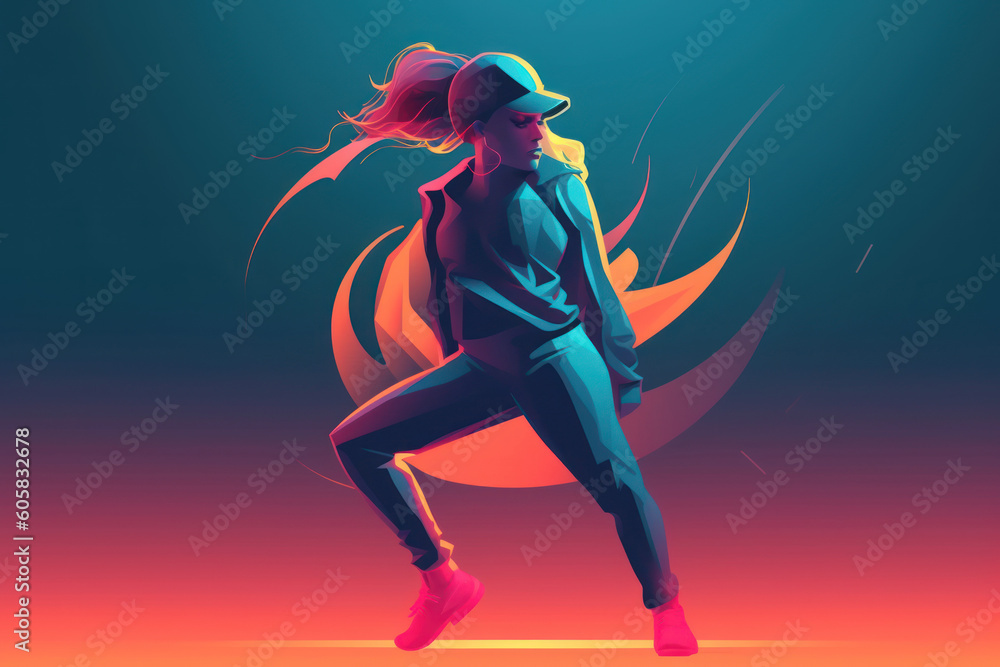Female hip hop dancer abstract illustration - generative ai