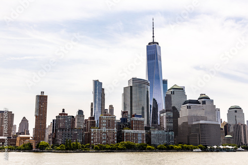Buildings in Lower Manhattan Financial District Hudson River with Freedom tower 