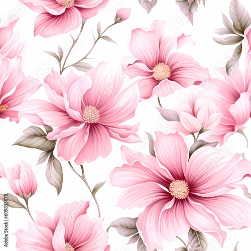 Repeatable pink flower pattern tile  Generative AI