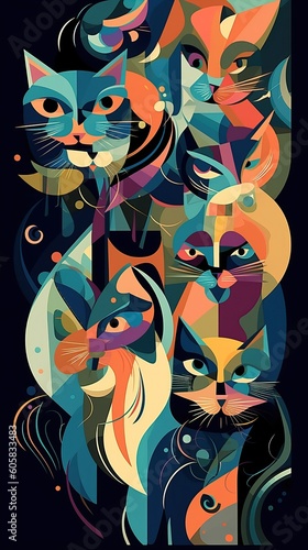 Cat in the cubist style. Modern art. Generative AI