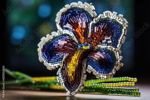 Photographie Beaded brooch in the form of iris flower