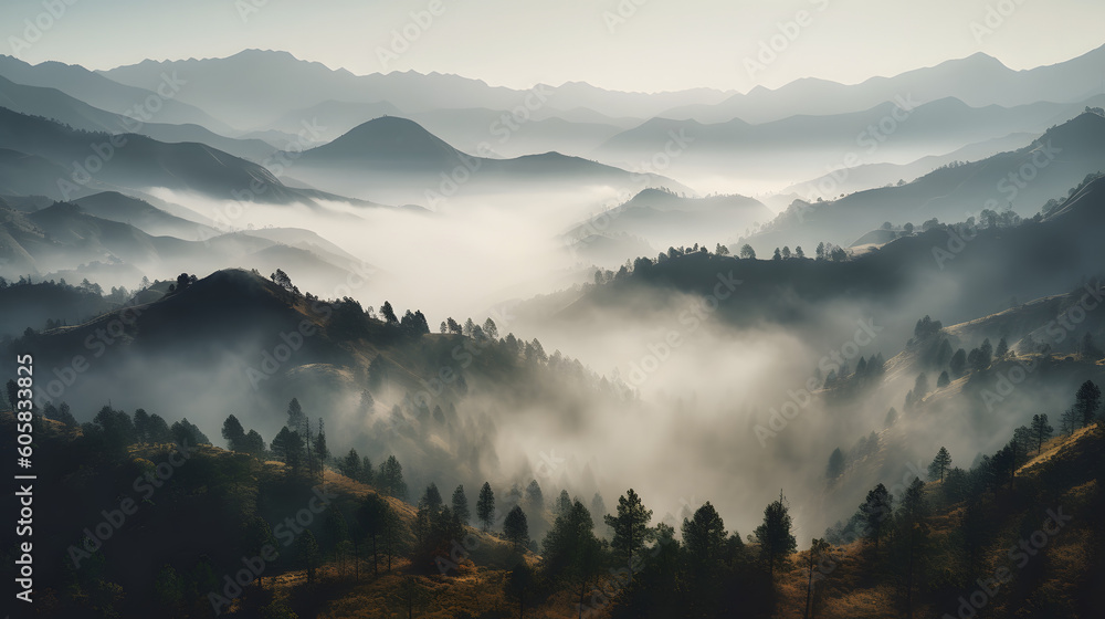 Landscape with fog, Generative AI