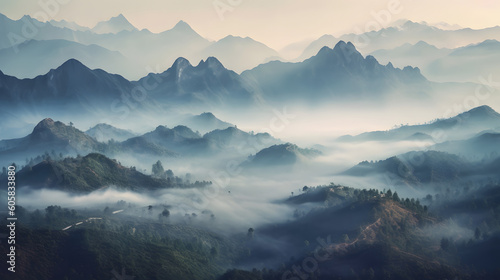 Misty mountains in the morning, Generative AI
