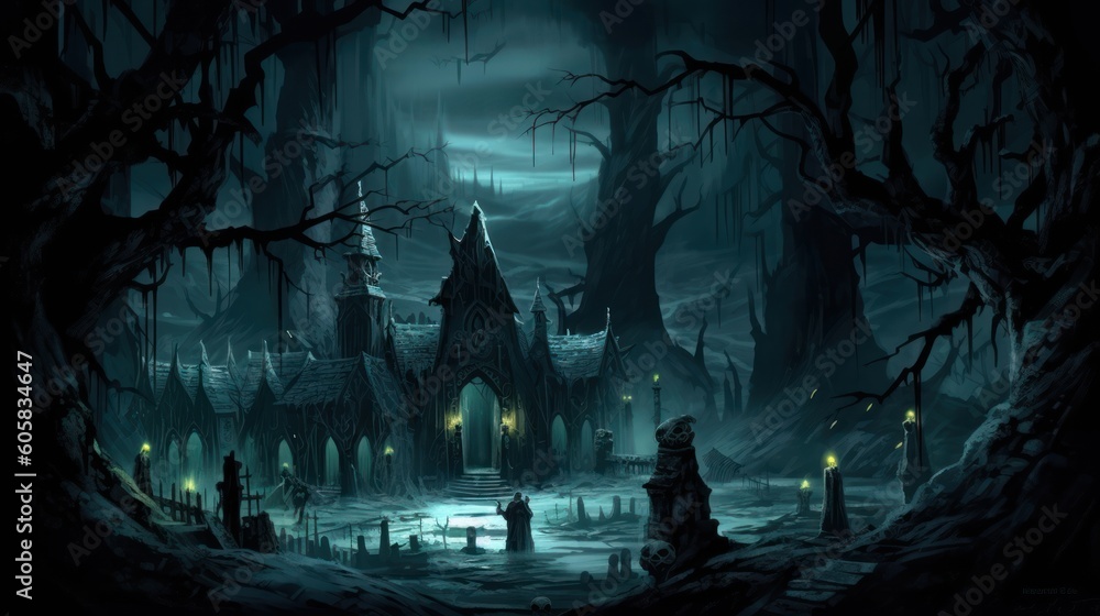 Dark and eerie scene depicting an underworld realm, where ethereal spirits, wicked creatures, and mysterious specters dwell. Use shadowy lighting and haunting colors to evoke a sense of foreboding Dark and eerie scene depicting an underworld realm, where ethereal spirits, wicked creatures, and mysterious specters dwell. Use shadowy lighting and haunting colors to evoke a sense of foreboding