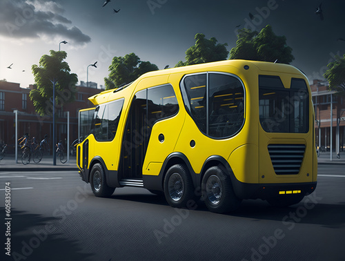electric and ecological school bus in the city