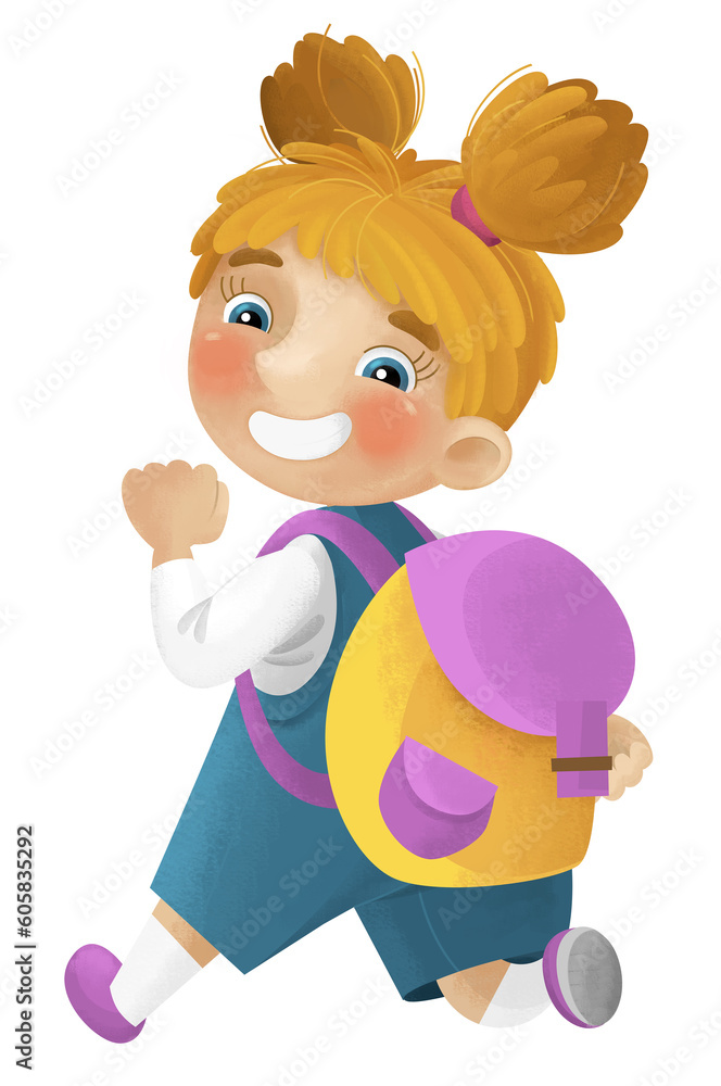 cartoon scene with young girl having fun playing leisure free time isolated illustration for kids cartoon scene with young girl having fun playing leisure free time isolated illustration for kids