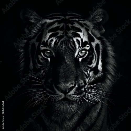 Dramatic black and white tiger head - Generative AI