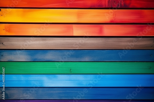 Bright multicolored wooden planks background, banner. Generative AI