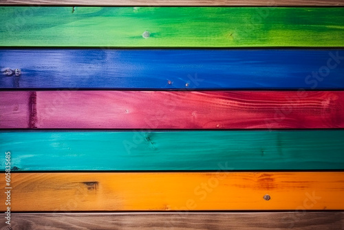 Bright multicolored wooden planks background, banner, poster. Generative AI