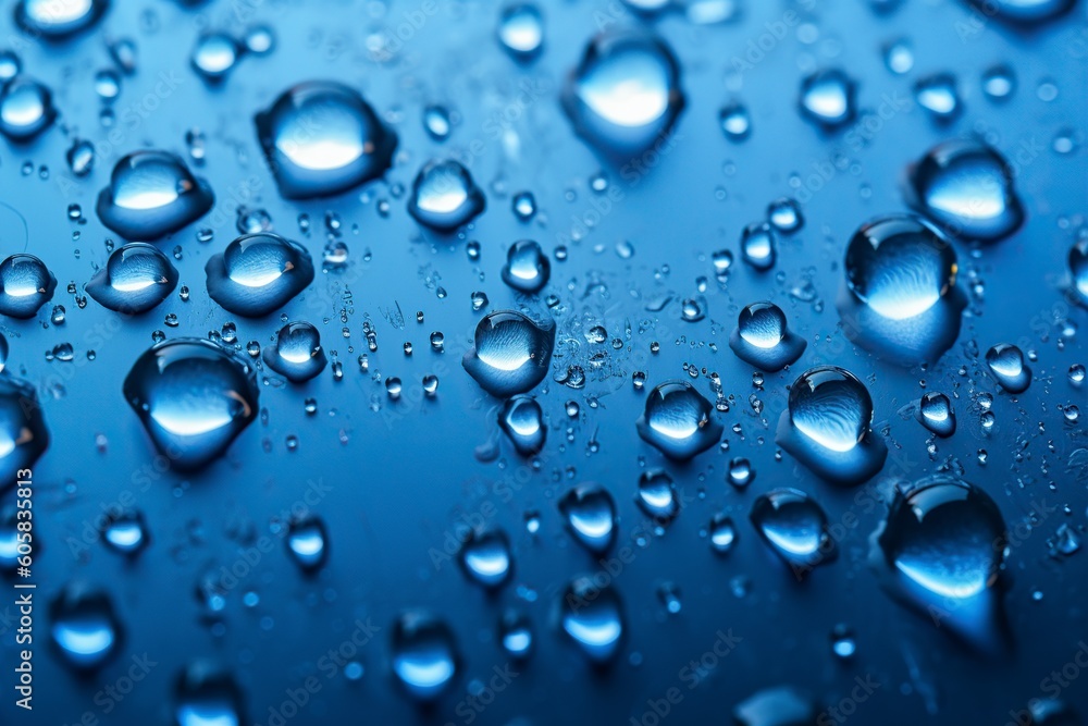 illustration, water drops on a blue background, ai generative
