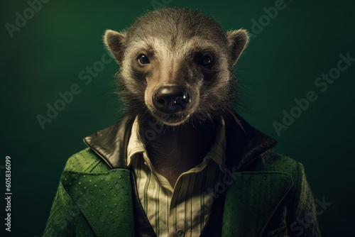 Fotografie, Tablou Anthropomorphic honey badger dressed in human clothing