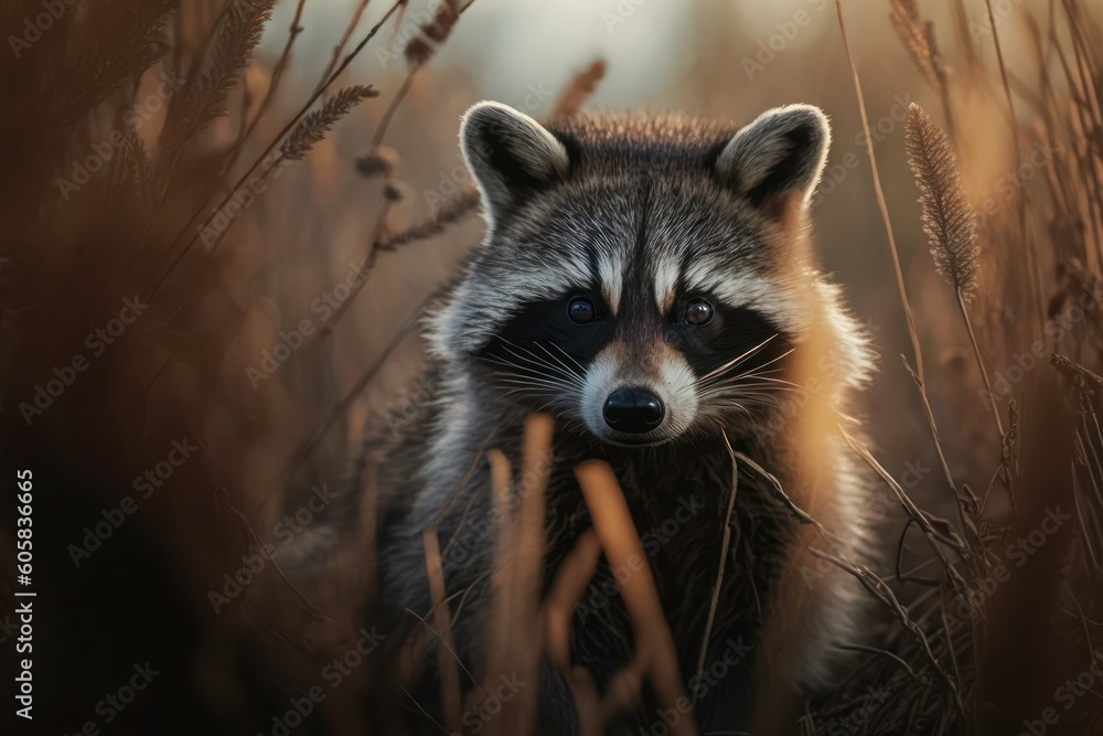 Portrait of a cute beautiful raccoon, selective focus. AI generated, human enhanced Portrait of a cute beautiful raccoon, selective focus. AI generated, human enhanced
