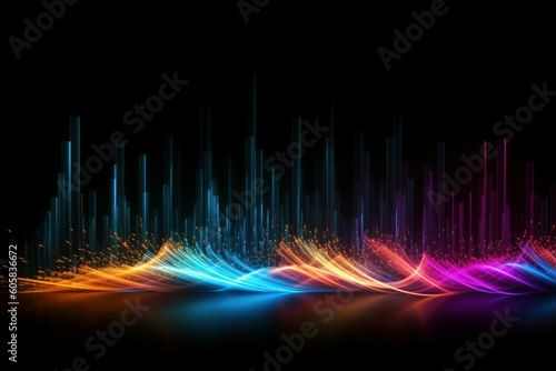 Spectrum neon lights abstract background. Futuristic waves. AI generated, human enhanced