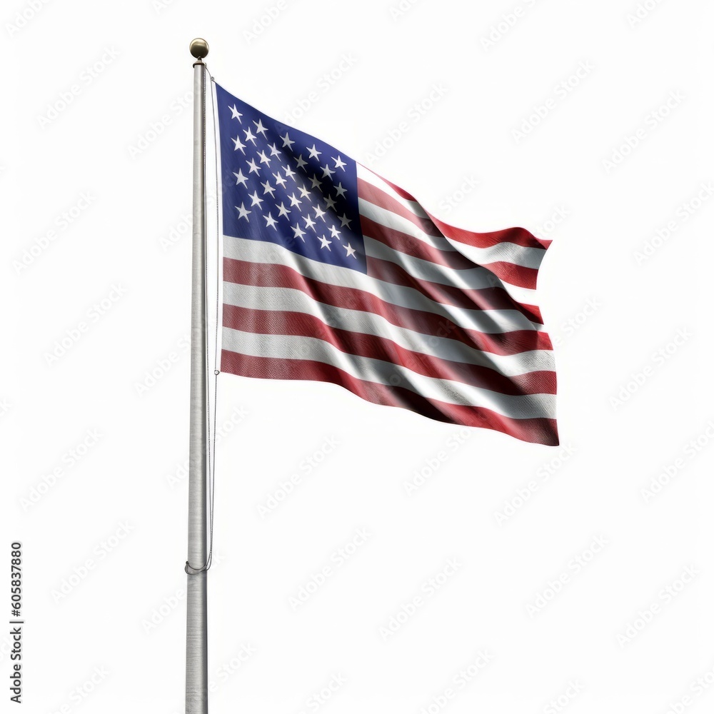 Fototapeta premium Rendering of Waving American Flag with Isolated White Background Generative Illustration
