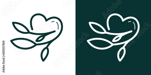 logo design plant and love minimalist line icon vector illustration