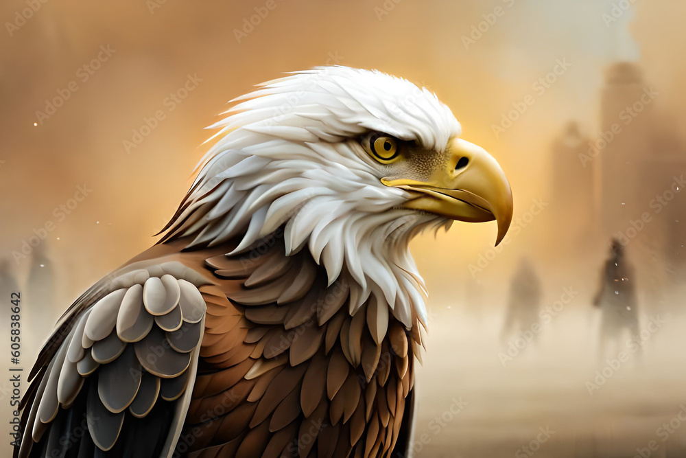 Fototapeta premium A bald eagle with a black ring in the background