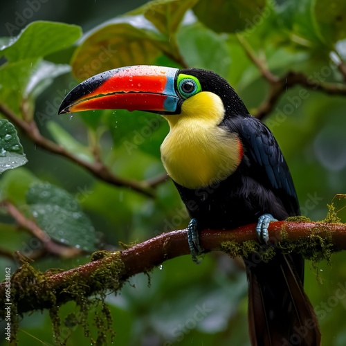 Adorable Collared Aracari Toucan Perched on Rainforest Vine