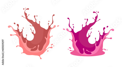 Simple flat Paint liquid splashes silhouettes with drops and blots set. Isolated on white background. Vector illustration