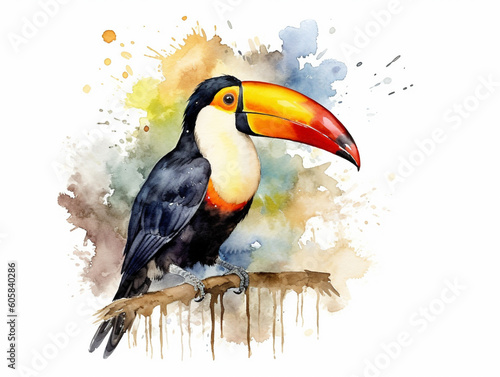 A Minimal Watercolor Painting of a Toucan in Nature with a White Background   Generative AI © Nathan Hutchcraft