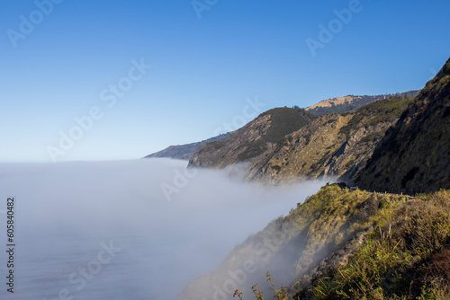 morning sea mist in the mountains next to the sea