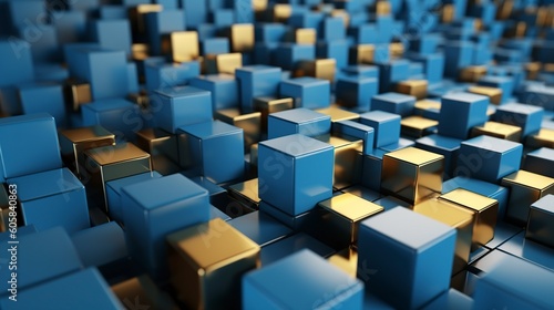 illustration  blue gold cube blocks  ai generative