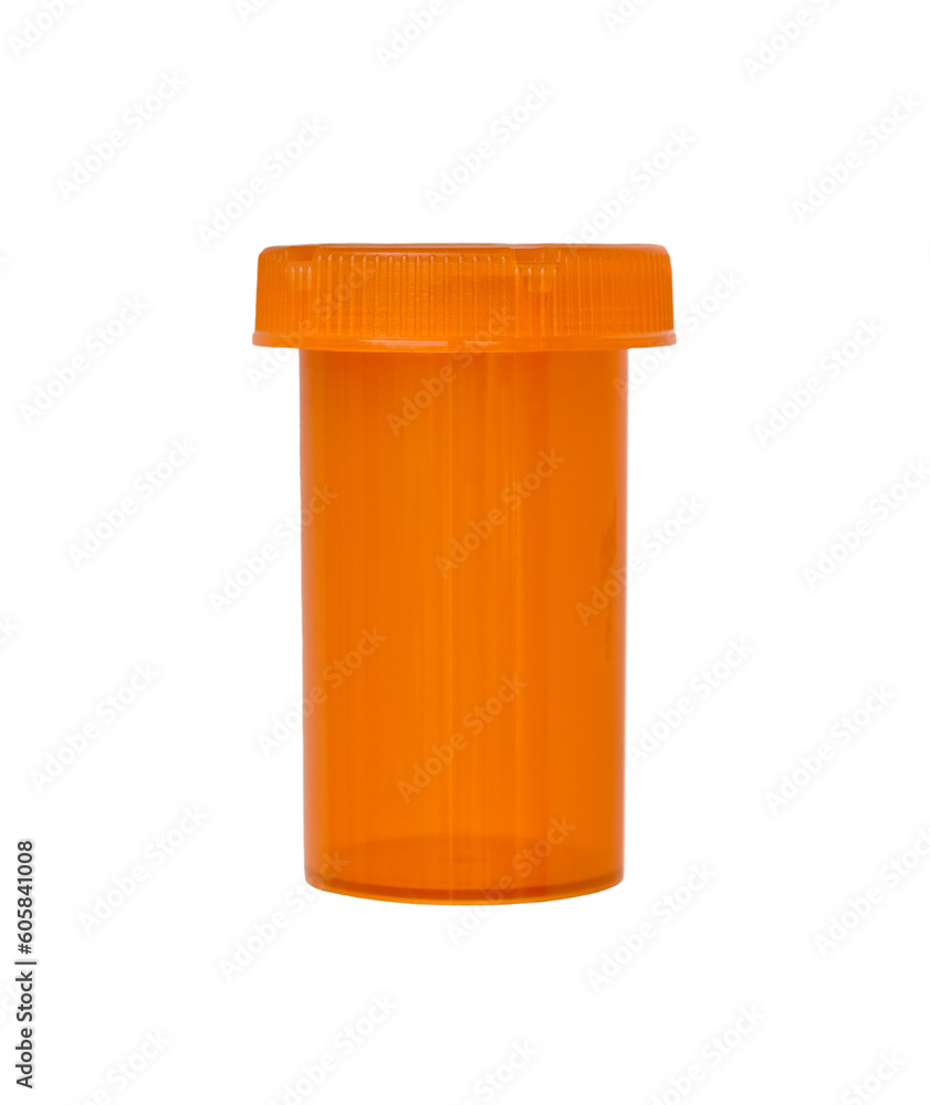 Orange color prescription medication bottle container isolated cutout on transparent - obrazy, fototapety, plakaty 