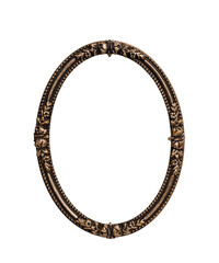 Golden metal decorative ornate oval picture frame isolated cutout on transparent