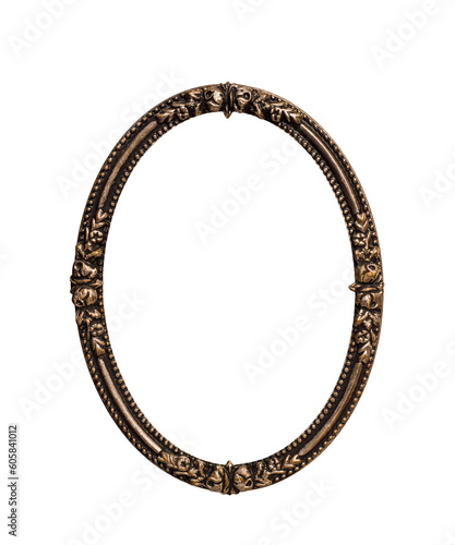 Tablou pe pânză Golden metal decorative ornate oval picture frame isolated cutout on transparent