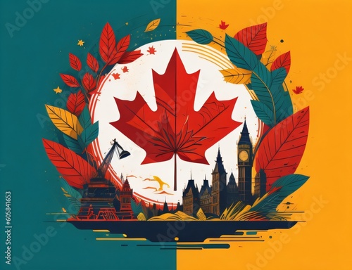 Artwork with flag element for celebrate canada day creating by ai generative
