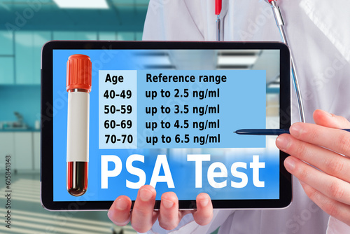 PSA test. Tablet in hands o...