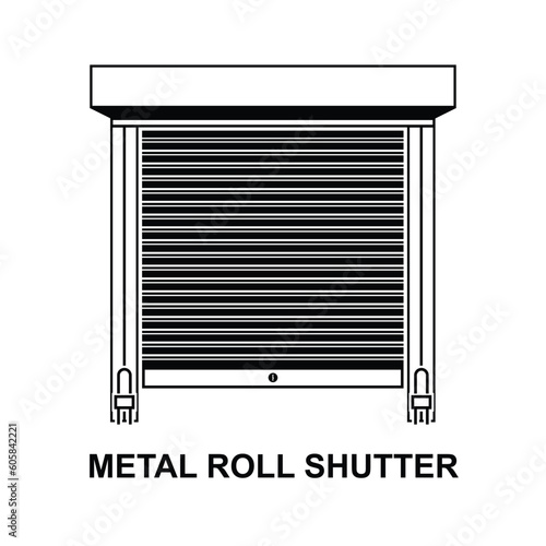 Metal roll shutter door icon isolated on white background vector illustration.