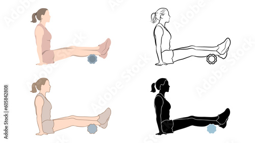 Woman Exercise with Foam Roller Set.