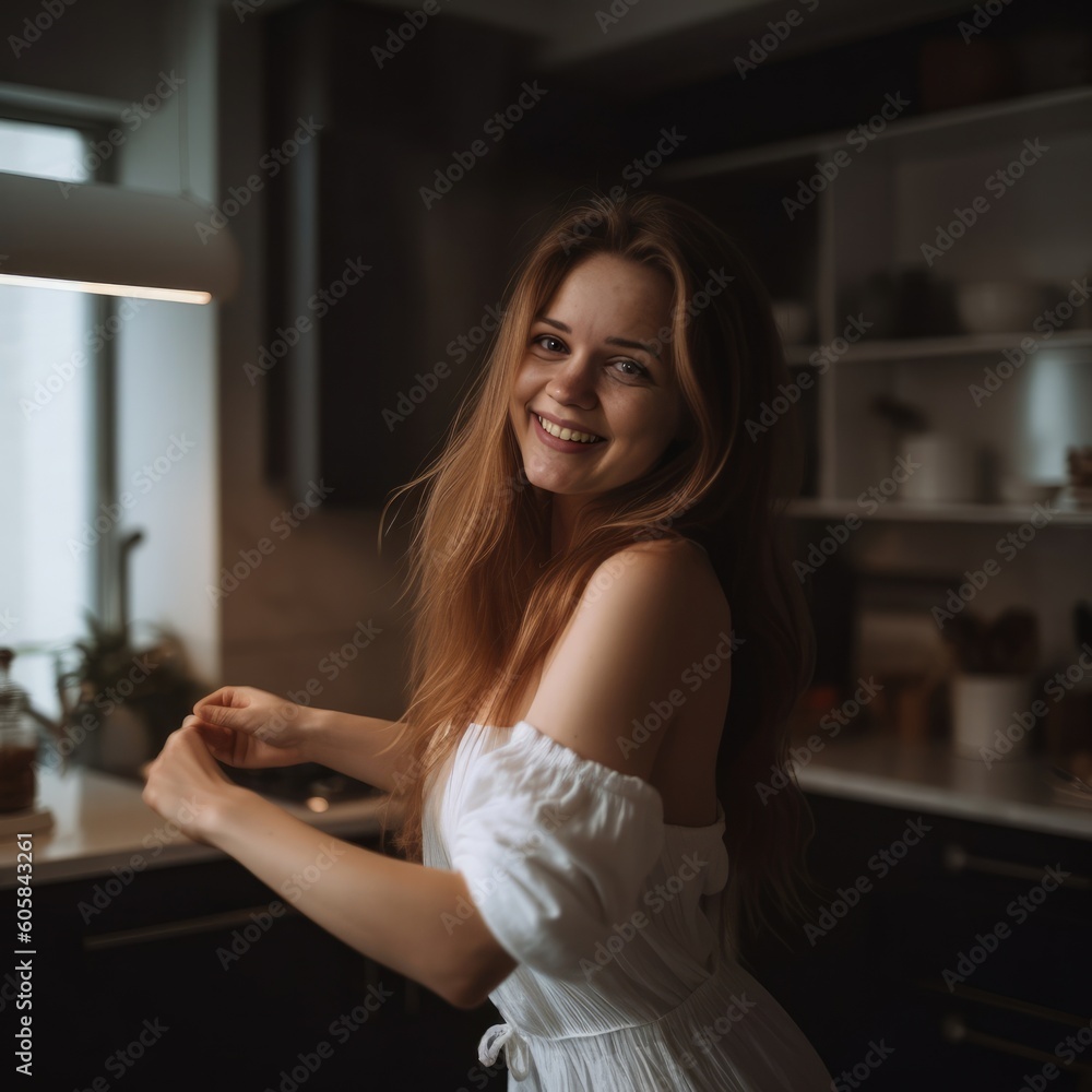 Young blonde woman in the kitchen - made with Generative AI tools Young blonde woman in the kitchen - made with Generative AI tools