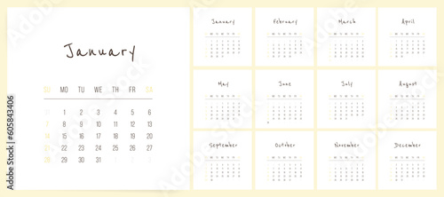 2024 Square Calendar. Modern and Classic Design Template for Your Yearly Planning Needs. Perfect for Business or Personal Use  with Daily  Monthly  and Quarterly Sections. 