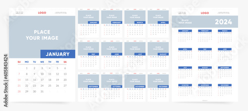 2024 Calendar Design. Classic and Minimal Planner Template. Perfect for Daily, Monthly, Quarterly Planning. Graphic Layout for Business or Personal Use. Wall, Desk or Desktop.